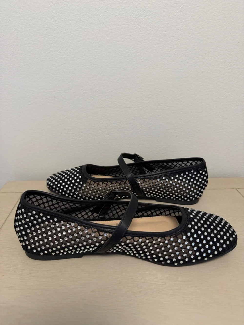 Black Mesh Rhinestone Studded Mary Jane Sincerely Jules Flats - Size 6.5 GUC - Picture 7 of 9